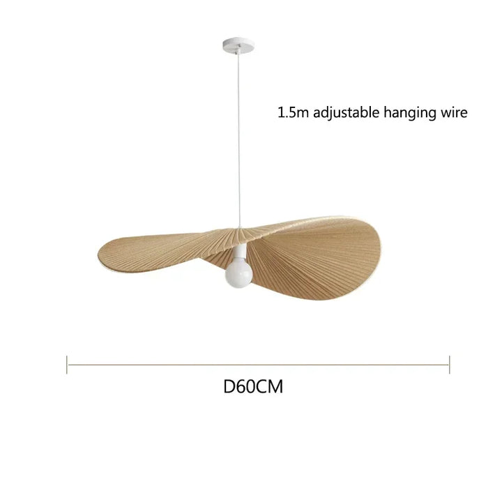 Decorative ceiling light fixture with adjustable hanging wire and white bulb on a white background