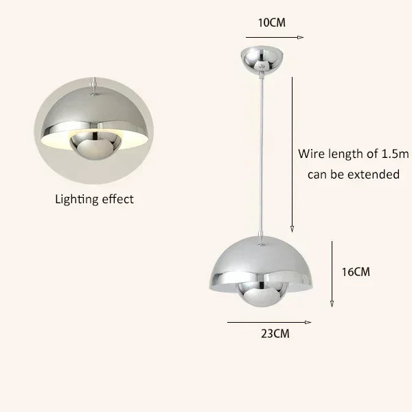 Chandelier with dimensions and lighting effect shown on a white background