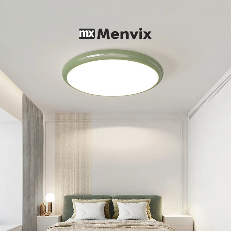 Ceiling light fixture in a bedroom with Menvix branding