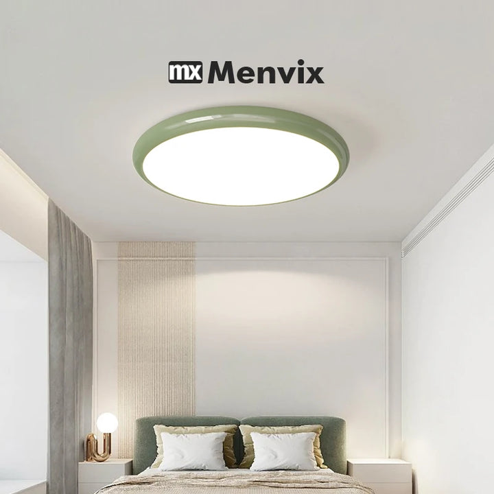 Ceiling light fixture in a bedroom with Menvix branding