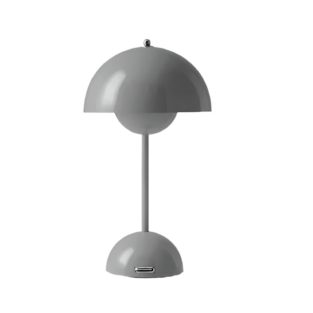 Gray table lamp with a unique design on a white background