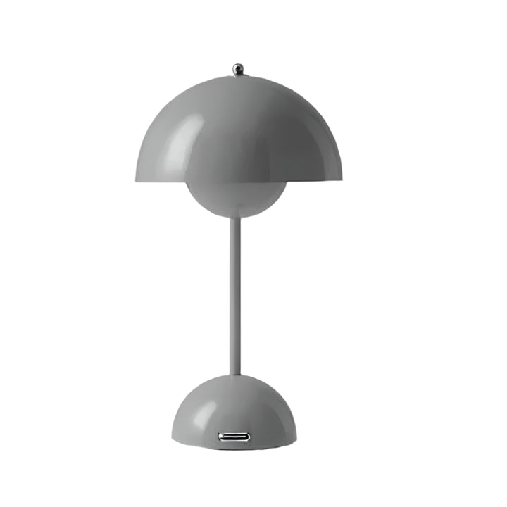 Gray table lamp with a unique design on a white background