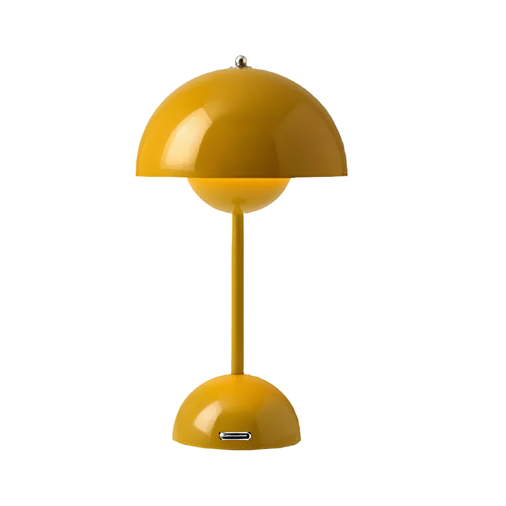 Yellow table lamp with height indication on a white background