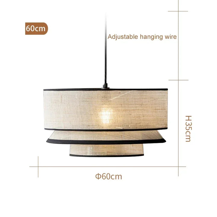 Pendant light with dimensions on a white background