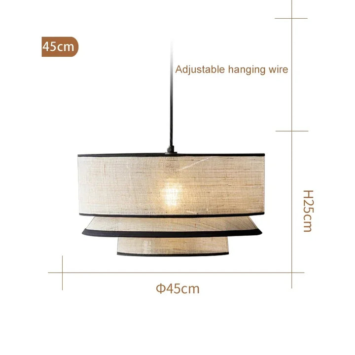 Pendant light with dimensions on a white background